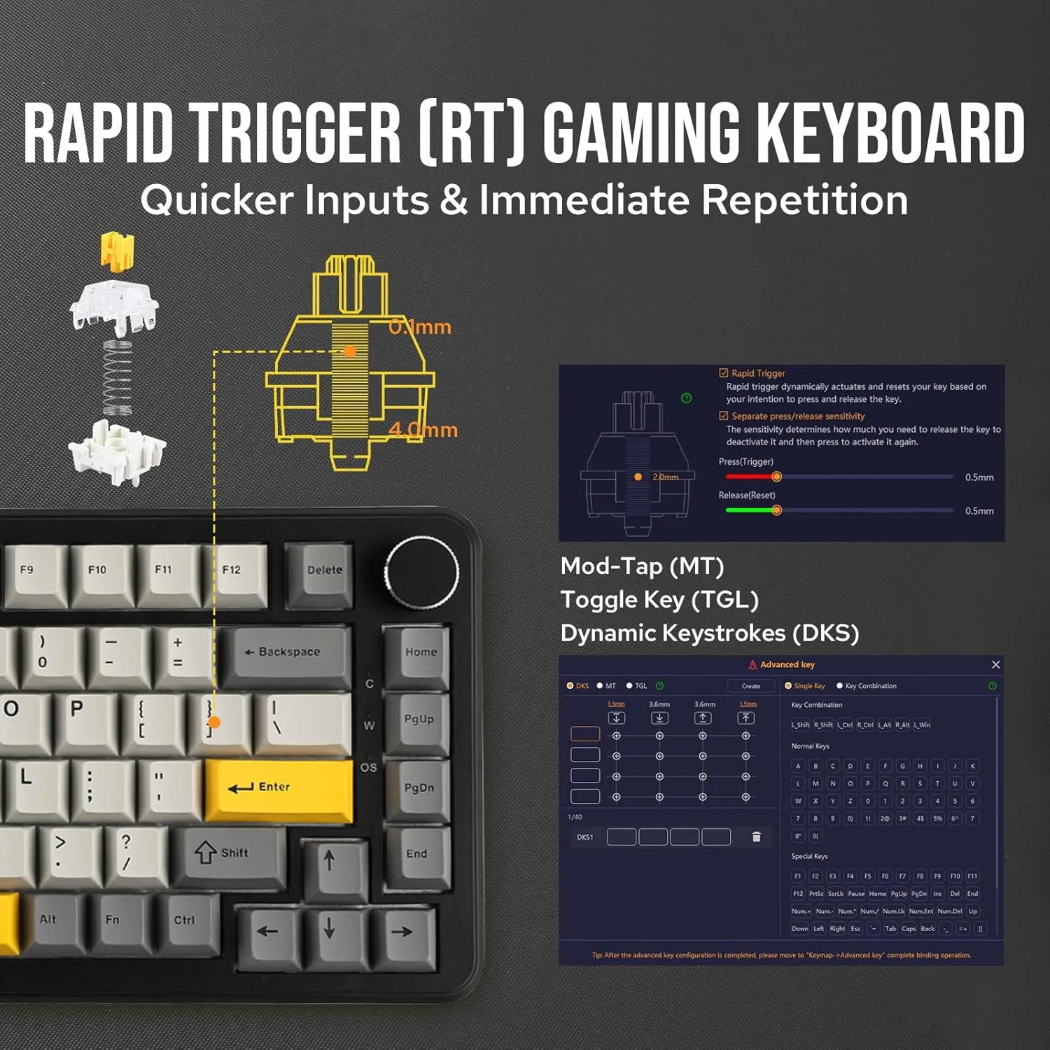 AJAZZ AK820 MAX HE Hall Effect Magnetic Gaming Keyboard, Adjustable Actuation, 8KHz Polling Rate, Wired Rapid Fast Keyboard, Creamy Gasket, RGB Backlight, NKRO for Win/Mac (Black)
