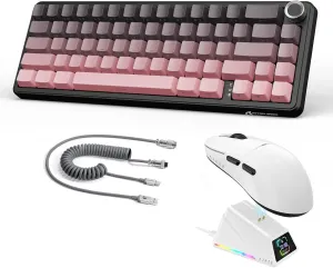 A.JAZZ Attack Shark X66 60% Wireless Mechanical Gaming Keyboard with Volume Knob AJ159APEX 8Khz Wireless Gaming Mouse Ultralight 56g with Magnetic Screen Charging Dock Combo Set(BlackBerry)