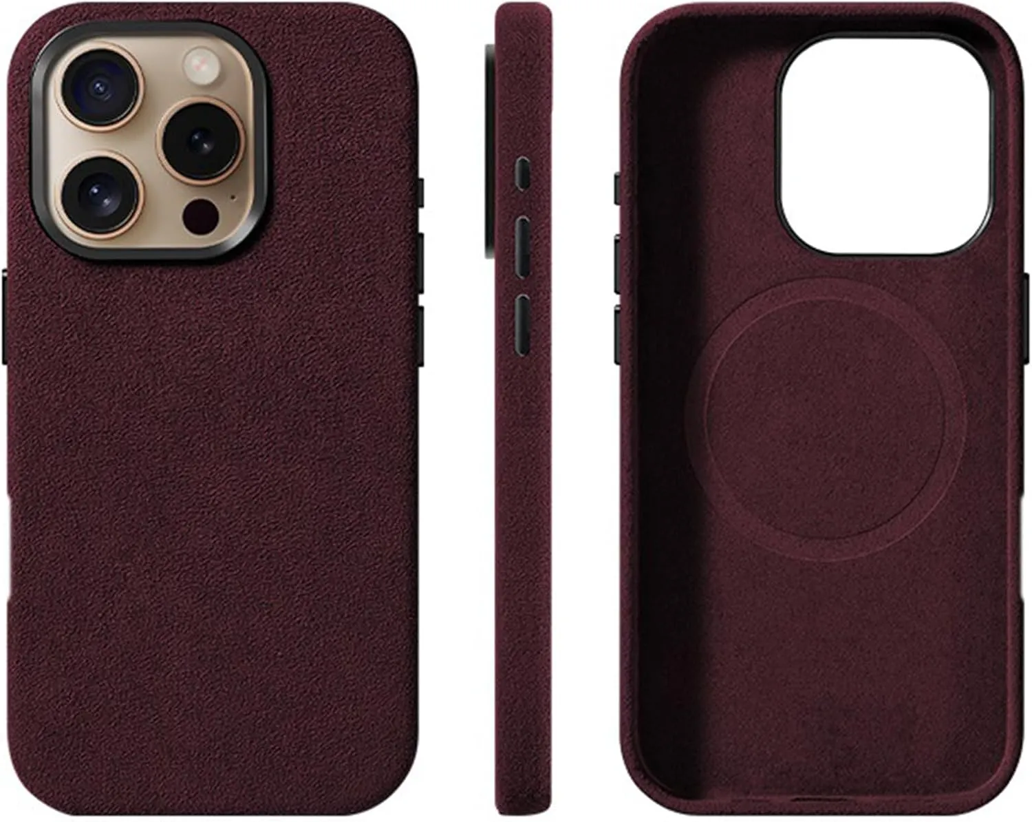 Alcantara Suede Case for iPhone 16 Pro Max/16 Pro/16 Plus/16, Compatible with MagSafe Genuine Italian Suede Leather Handmade Ultra Slim Anti-Slip Anti-Scratch (Red, 16 Pro)