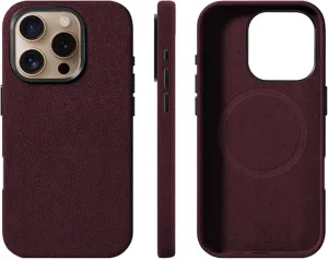 Alcantara Suede Case for iPhone 16 Pro Max/16 Pro/16 Plus/16, Compatible with MagSafe Genuine Italian Suede Leather Handmade Ultra Slim Anti-Slip Anti-Scratch (Red, 16 Pro)