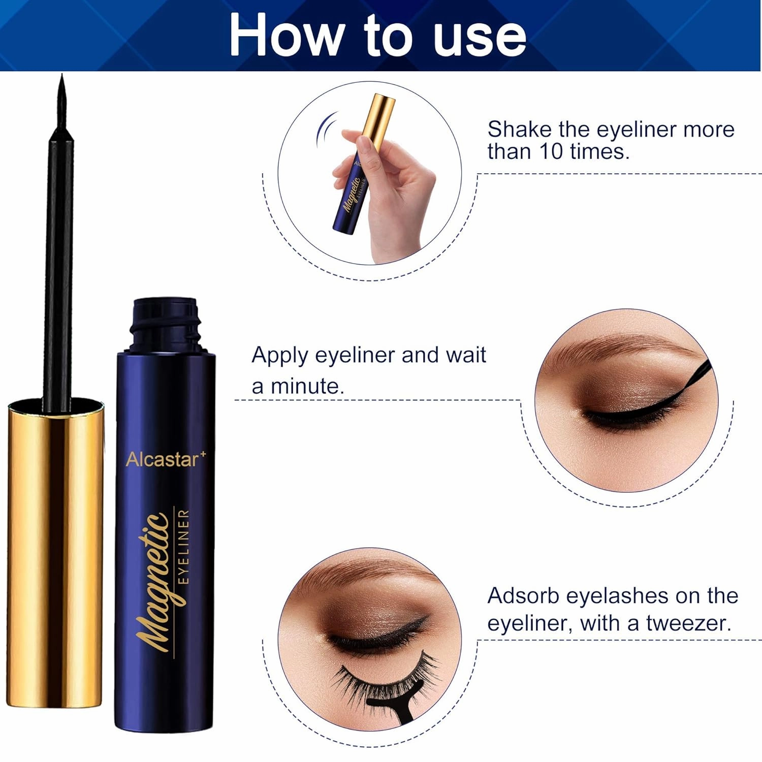 Alcastar Magnetic Eyelashes, Synthetic Fiber, Natural Look, Waterproof, No Glue Required (B-cat eye72D28)
