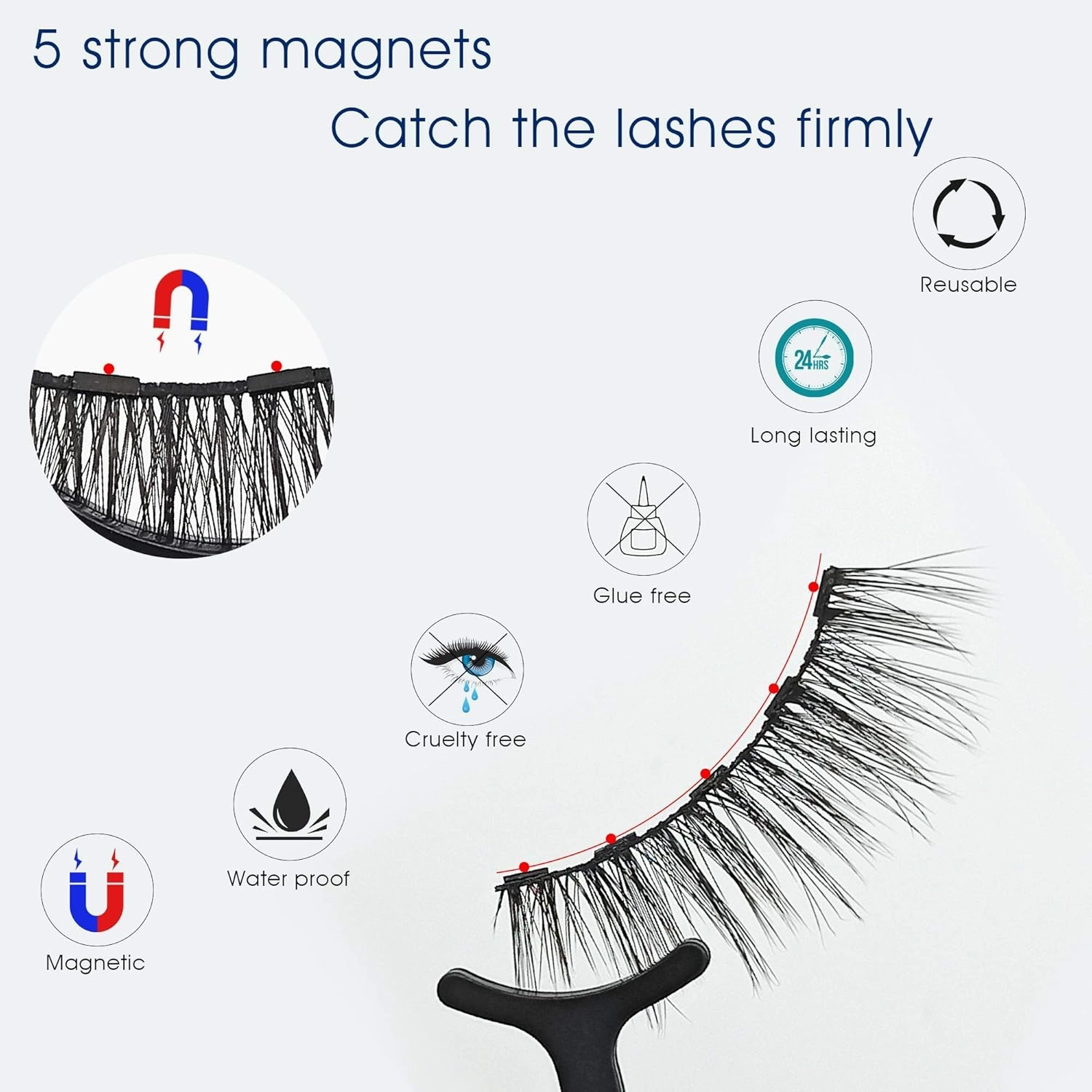 Alcastar Magnetic Eyelashes, Synthetic Fiber, Natural Look, Waterproof, No Glue Required (B-cat eye72D28)