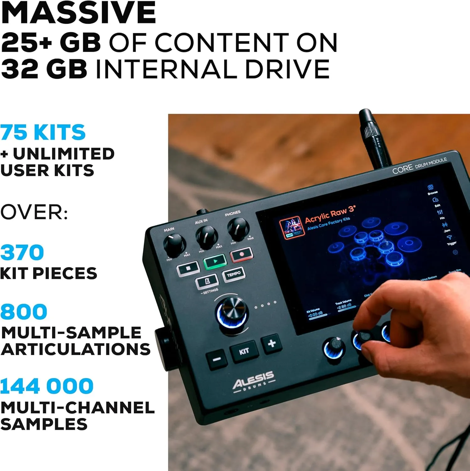 Alesis Strata Core Electric Drum Set with Touchscreen, Triple Zone Cymbals, Active Magnetic Hi-Hat, Dual Zone Mesh Heads, 8" Kick, 144K Multi-Channel Samples