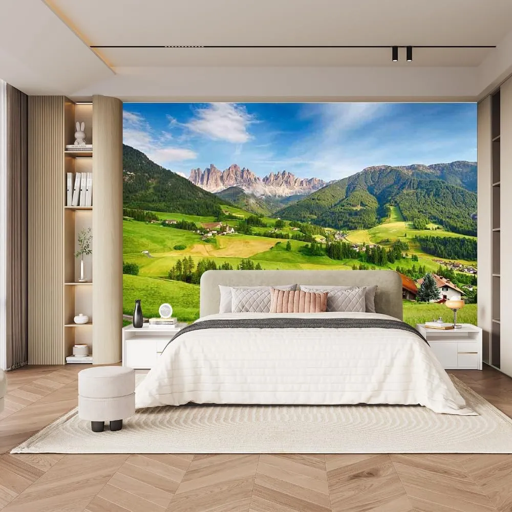 Alpine Grassland 3D Photo Mural, Natural Scenery Wall Sticker Wallpaper, Suitable Dining Room Sofa Wall Living Room TV Background Wall-Not Peel and Stick,78.7"W x55.2"H