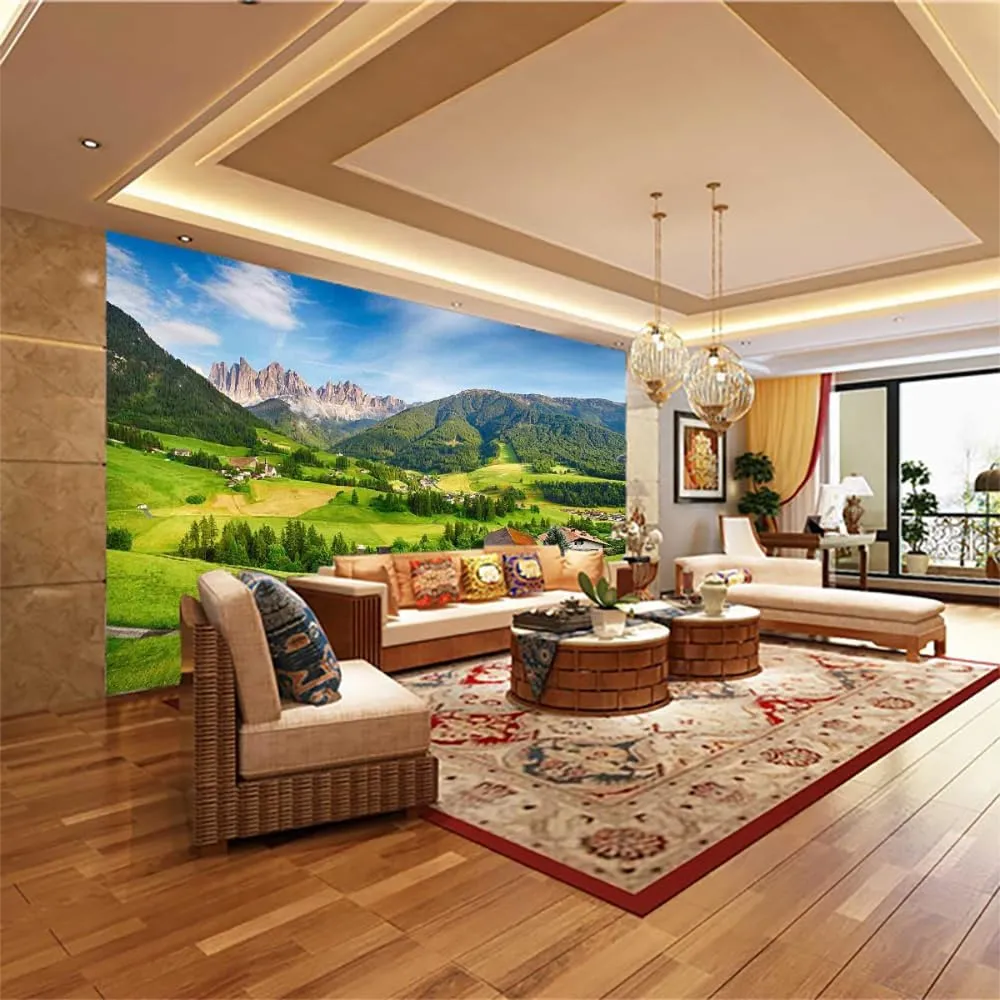 Alpine Grassland 3D Photo Mural, Natural Scenery Wall Sticker Wallpaper, Suitable Dining Room Sofa Wall Living Room TV Background Wall-Not Peel and Stick,78.7"W x55.2"H