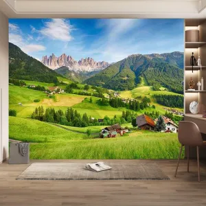 Alpine Grassland 3D Photo Mural, Natural Scenery Wall Sticker Wallpaper, Suitable Dining Room Sofa Wall Living Room TV Background Wall-Not Peel and Stick,78.7"W x55.2"H