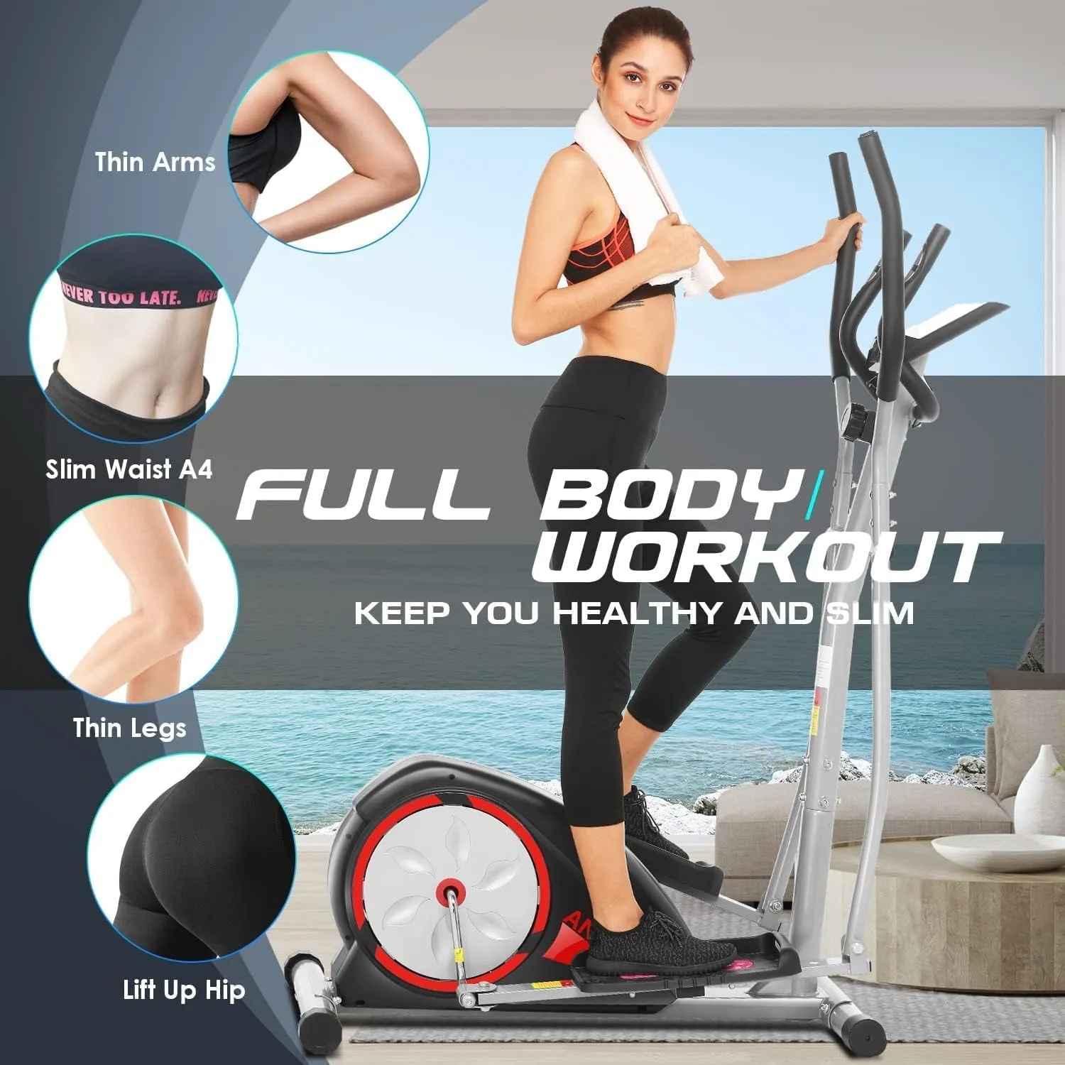ANCHEER Elliptical Exercise Machine, Elliptical Training Machines with Pulse Rate Grips and LCD Monitor, Elliptical Machine for Home with 8 Resistance Levels Smooth Quiet Driven, Max 350Lbs