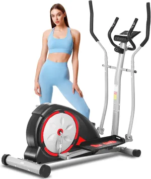 ANCHEER Elliptical Exercise Machine, Elliptical Training Machines with Pulse Rate Grips and LCD Monitor, Elliptical Machine for Home with 8 Resistance Levels Smooth Quiet Driven, Max 350Lbs