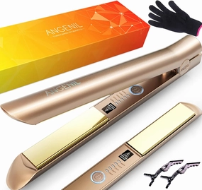 ANGENIL Nano Titanium Flat Iron Straightener and Curler 2 in 1, Fast Heating, Dual Voltage 1 Inch Styling Iron for All Hair Types