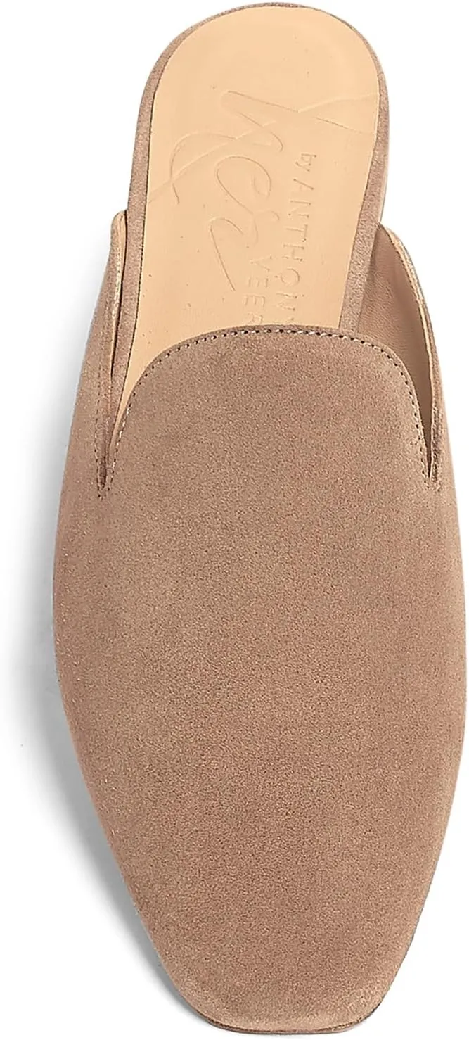 Anthony Veer Lara Suede Flat Mule for Women | Handcrafted in Italian Suede | Ortholite Bedded Insoles | Square Toe & Rubber Heel