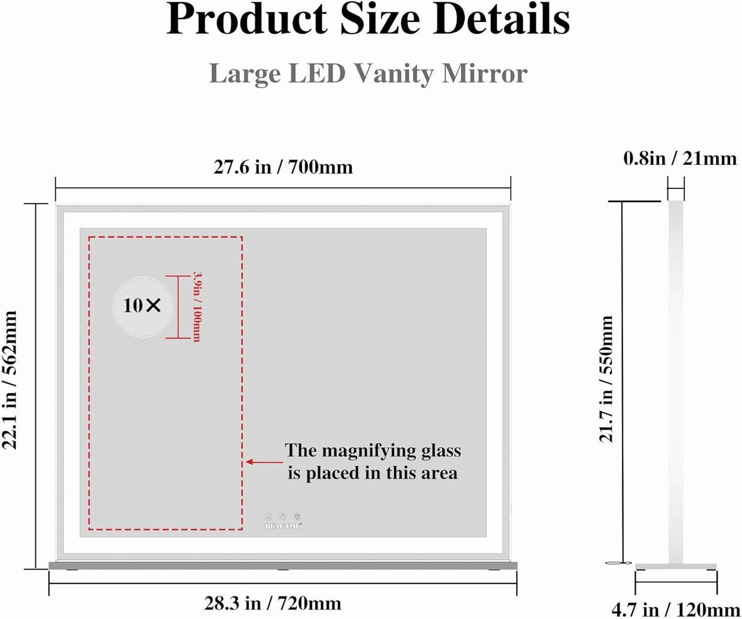 ANYHI Large Vanity Mirror with Lights, 28"x22" Makeup Mirror with Light Strip, 3 Color Modes, Dimmable, Smart Touch Control, Aluminum Frame, Tabletop or Wall Mount, White
