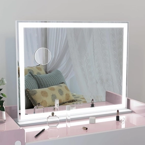 ANYHI Large Vanity Mirror with Lights, 28"x22" Makeup Mirror with Light Strip, 3 Color Modes, Dimmable, Smart Touch Control, Aluminum Frame, Tabletop or Wall Mount, White