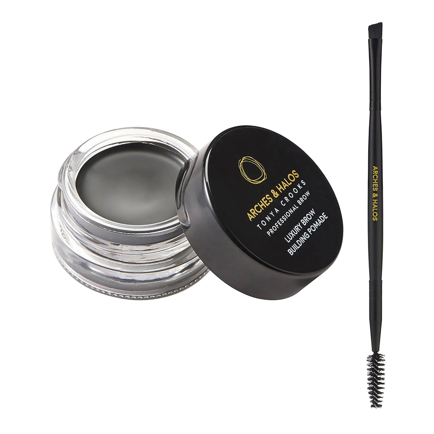 Arches & Halos Brow Sculpting Set - Dual Ended Brush With Brow Building Pomade In Charcoal - Define, Brush And Blend Brows - Easily Fill, Sculpt Sleek Eyebrows - Vegan, Cruelty Free Makeup - 2 Pc