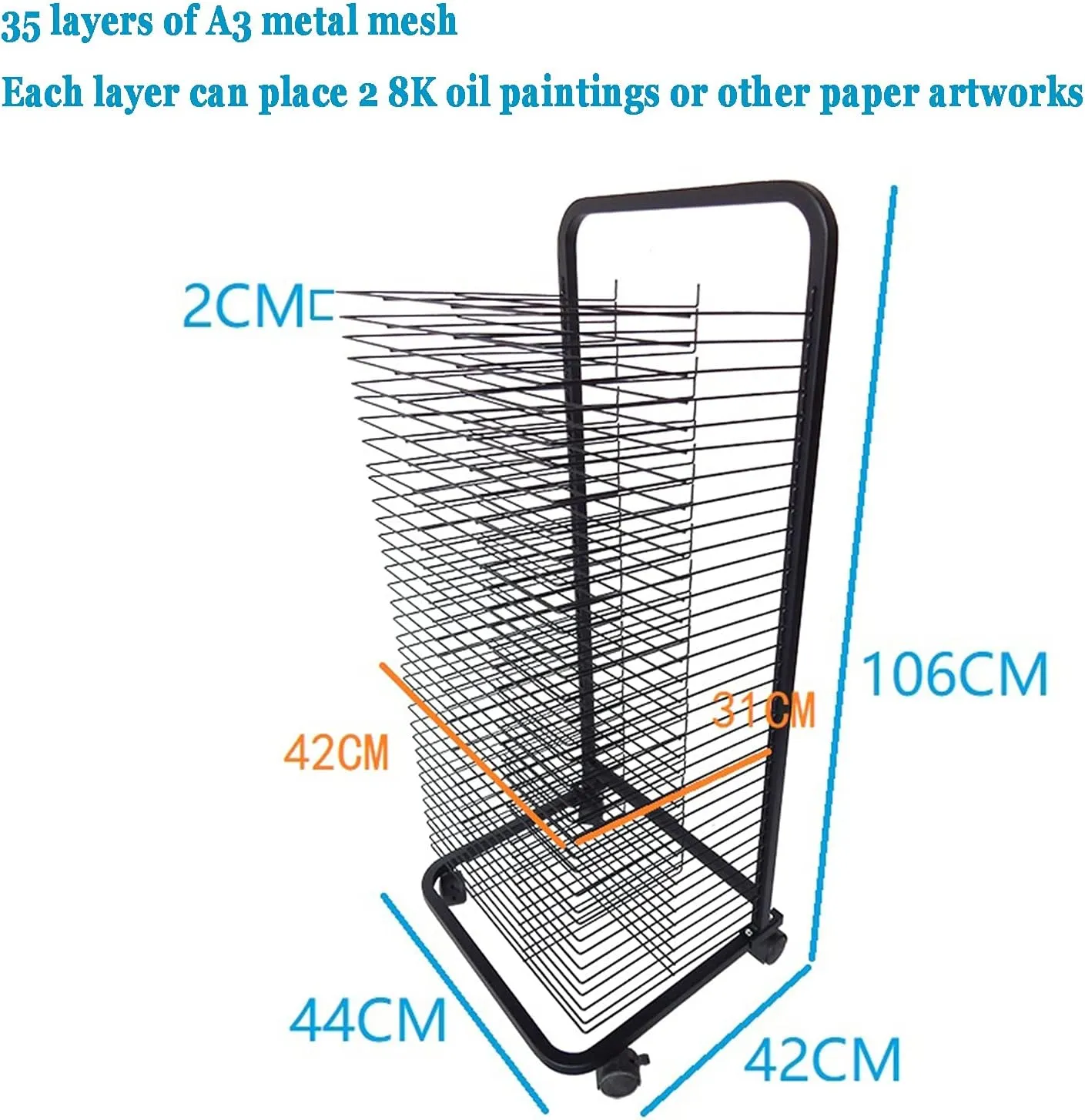 Art Drying Rack with Wheels for Edun Tools and Art Clubs Ideal Art Shelf Storage Rack 8Ka3 Silk Screen Album Display Rack with 30 Floors,35 Floors