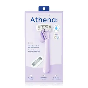 Athe~na Club 5-Blade Womens Razor Kit - 1 Handle, 2 Blade Refills, Magnetic Hook - (Lilac)