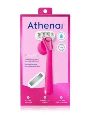 A'thena Club Women’s Razor Kit – 5-Blade Razor with Shea Butter & Hyaluronic Serum – Super Pink & Lilac Options (pack of 1)