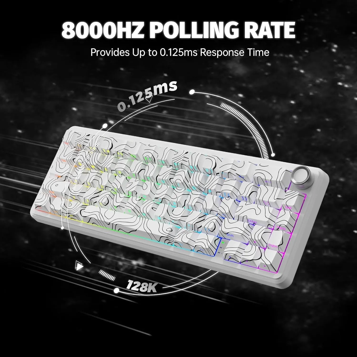 ATTACK SHARK X65PRO HE Rapid Trigger Wireless Gaming Keyboard, 0.01mm RT Accuracy 8KHz Polling Rate Wired Keyboard with Magnetic Switch, Tri-Mode, Adjustable Actuation, RGB Lighting for PC/Mac/Gamer