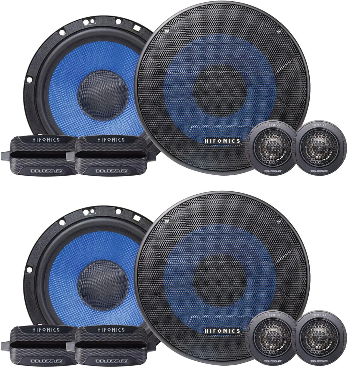 Audiosavings Bundle: Pair Hifonics HCC65C 6.5" 150w Component Car Audio Speakers w/Aluminum Tweeters (4 Items)