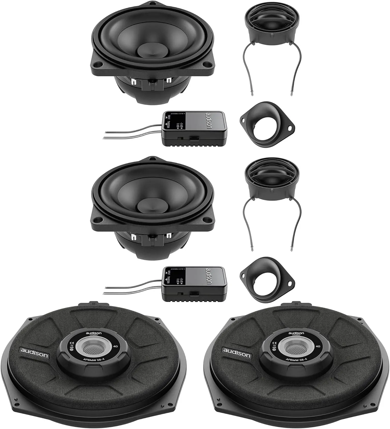 Audison Front Speakers, and Subwoofers Bundle Compatible with 04-10 BMW 5 Series Touring E61 Base Sound System