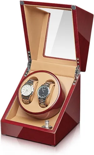 Automatic Watch Winder for 2/4 Watches Wood Shell Piano Finish Acrylic Glass Mechanical Watch Storage Box with Flexible Watch Pillow Silent Motor,2 0