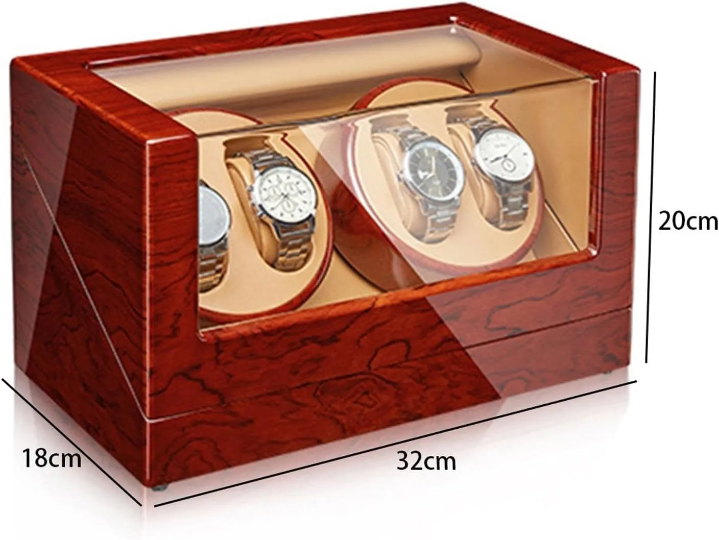 Automatic Watch Winder Wood Shell Piano Finish Watches Display Box with Quiet Motor Flexible Watch Pillow Fit Lady/Man Watches 5 Rotation Mode Setting,4 0
