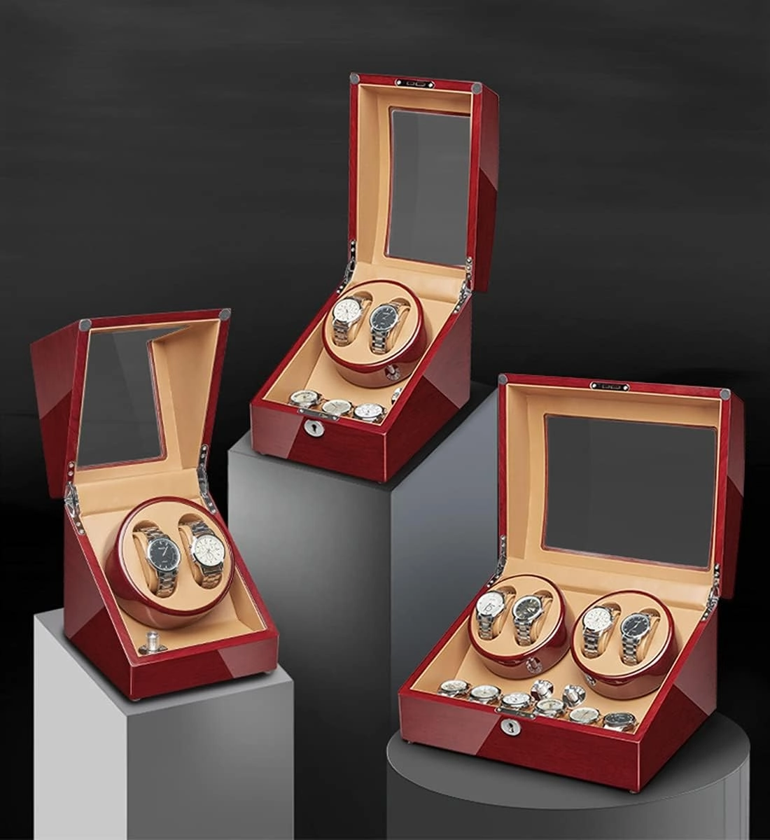 Automatic Watch Winder Box - Silent Motor, Flexible Watch Pillow, Wood Shell with Piano Finish - Ideal Storage Display for Men's and Women's Watches