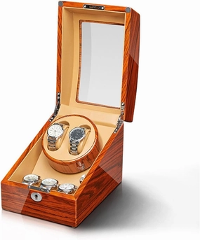 Automatic Watch Winder For 2 3/4 6/6 7 Watches Wood Shell Piano Finish Watches Display Box With Flexible Watch Pillow Quiet Motors 5 Rotation Mode Setting,6 7 (2 3)