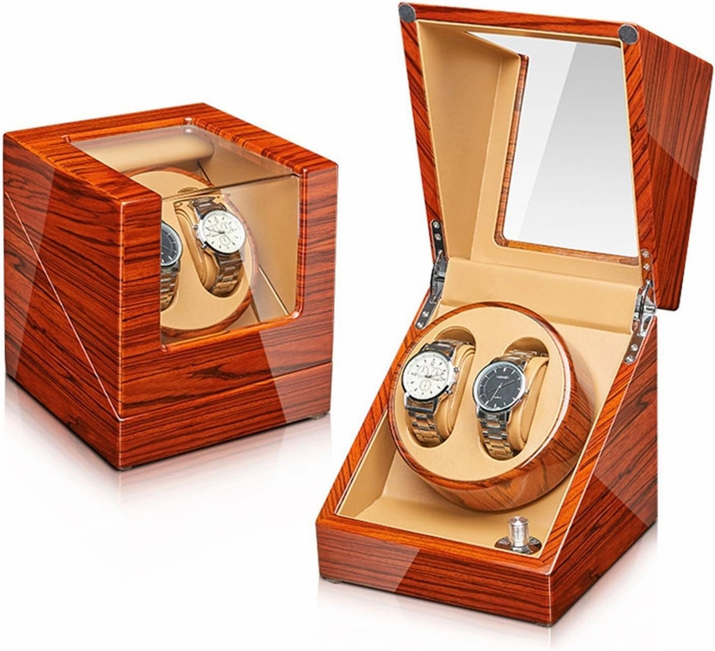Automatic Watch Winder for 2/4 Watches Wood Shell Piano Finish Watch Rotator Box with Quiet Motors Flexible Watch Pillow Fit Lady and Man Watches,2 0