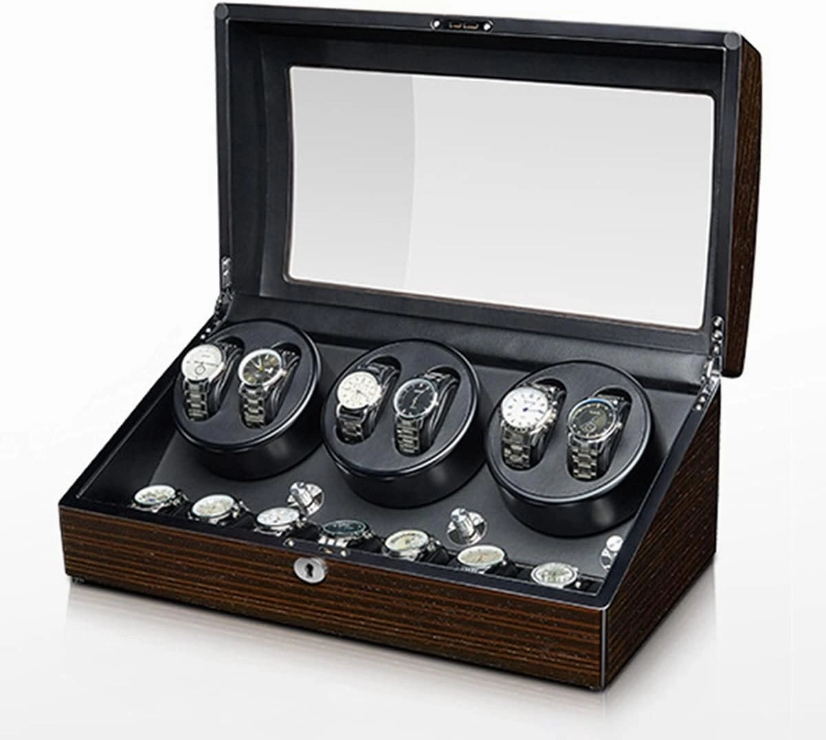 Automatic Watch Winder Storage Display Box Wood Shell Piano Self Winding Watch Rotator Box with Quiet Motor(F 6 7)