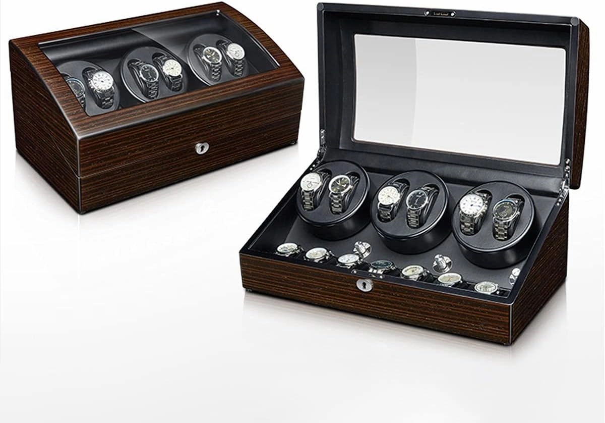 Automatic Watch Winder Storage Display Box Wood Shell Piano Self Winding Watch Rotator Box with Quiet Motor(F 6 7)