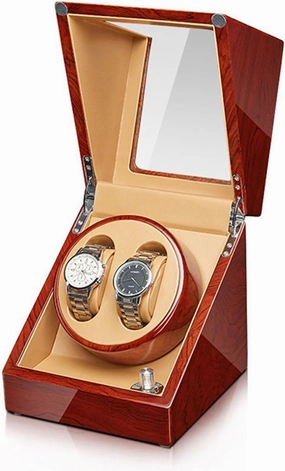 Automatic Watch Winder Wood Shell Piano Finish Watches Display Box With Quiet Motor Flexible Watch Pillow Fit Lady/Man Watches 5 Rotation Mode Setting,4 6 ()