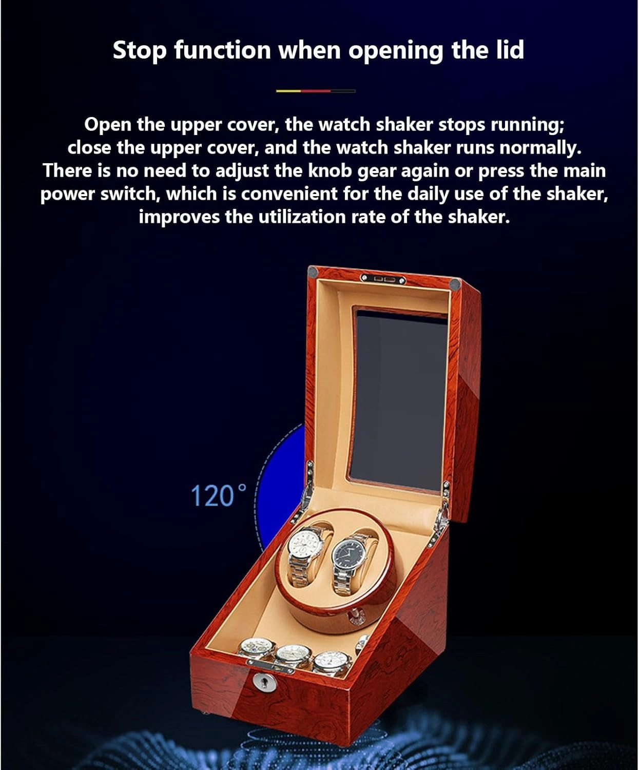 Automatic Watch Winder Wood Shell Piano Finish with Quiet Mabuchi Motor Stop When Opening The Lid Flexible Watch Pillow Fit Lady and Man Watches