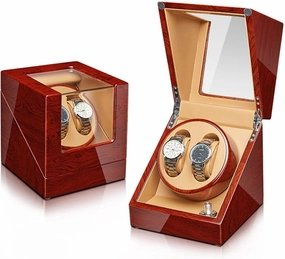 Automatic Watch Winder Wood Shell Piano Finish with Quiet Mabuchi Motor Stop When Opening The Lid Flexible Watch Pillow Fit Lady and Man Watches