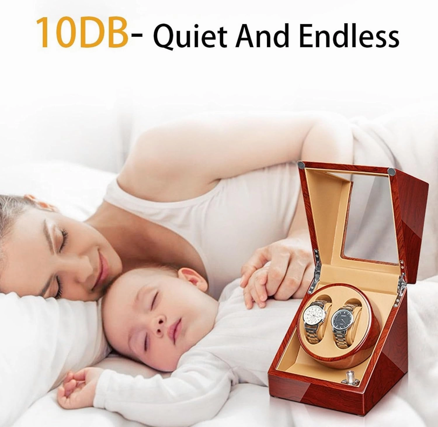 Automatic Watch Winder Wood Shell Piano Finish with Quiet Mabuchi Motor Stop When Opening The Lid Flexible Watch Pillow Fit Lady and Man Watches