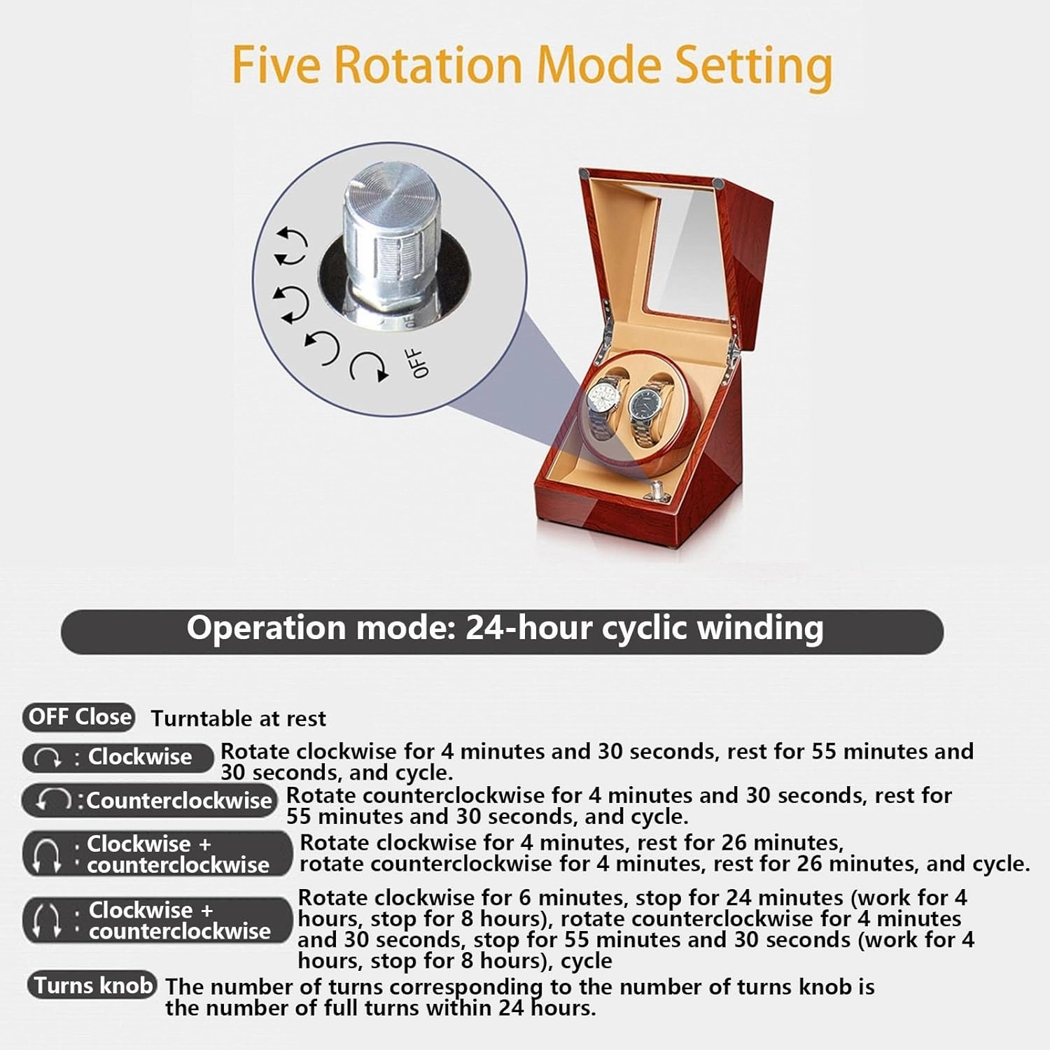 Automatic Watch Winder Wood Shell Piano Finish with Quiet Mabuchi Motor Stop When Opening The Lid Flexible Watch Pillow Fit Lady and Man Watches