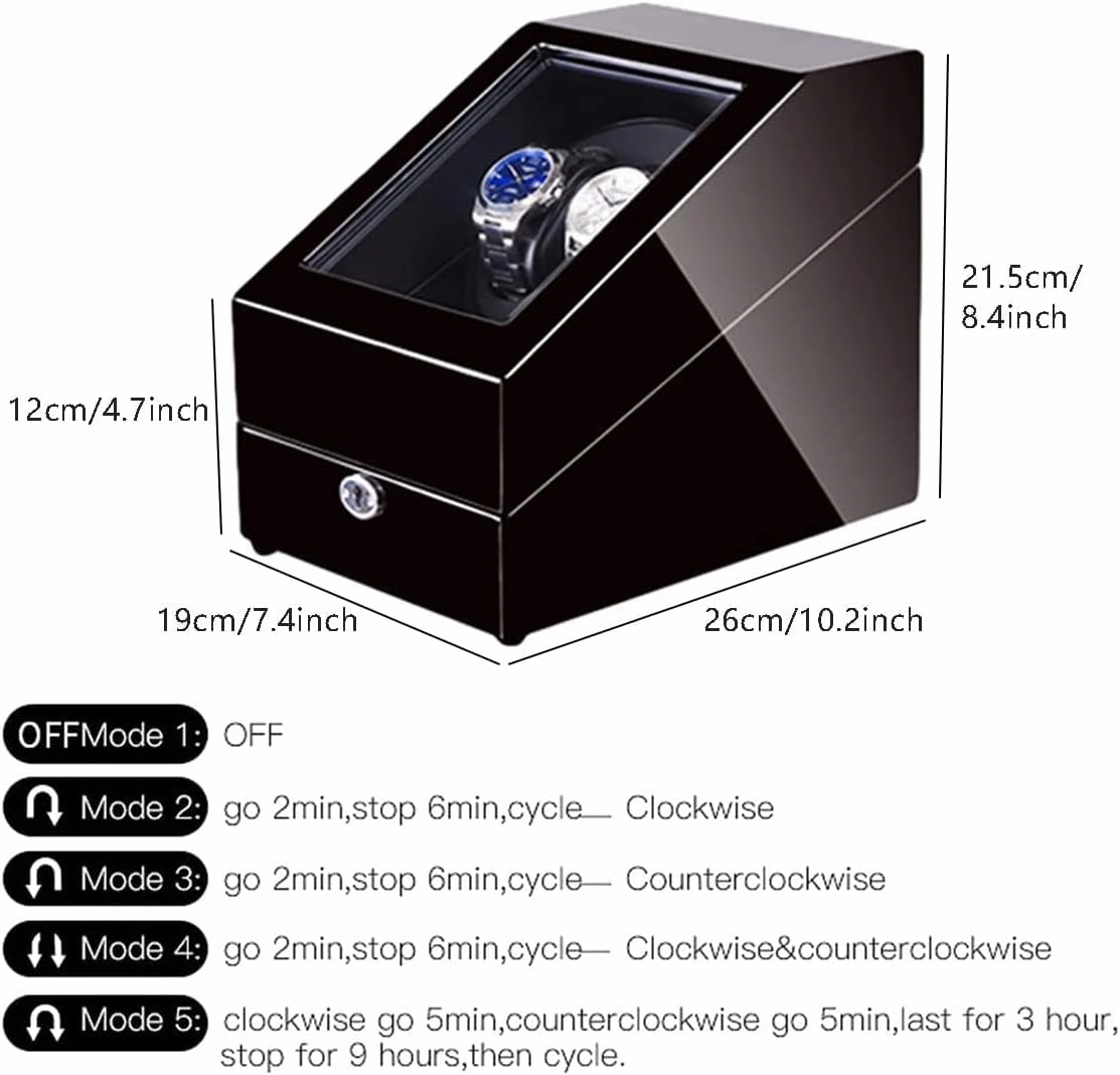Automatic Wood Watch Winder Display Box Quite Motor Built-in LED Light Black Piano Paint Exterior Watch Winder Display Watch Box Case Watch Storage