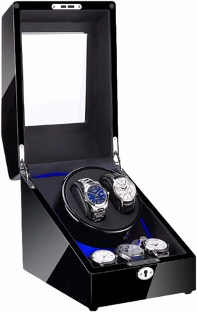 Automatic Wood Watch Winder Display Box Quite Motor Built-in LED Light Black Piano Paint Exterior Watch Winder Display Watch Box Case Watch Storage