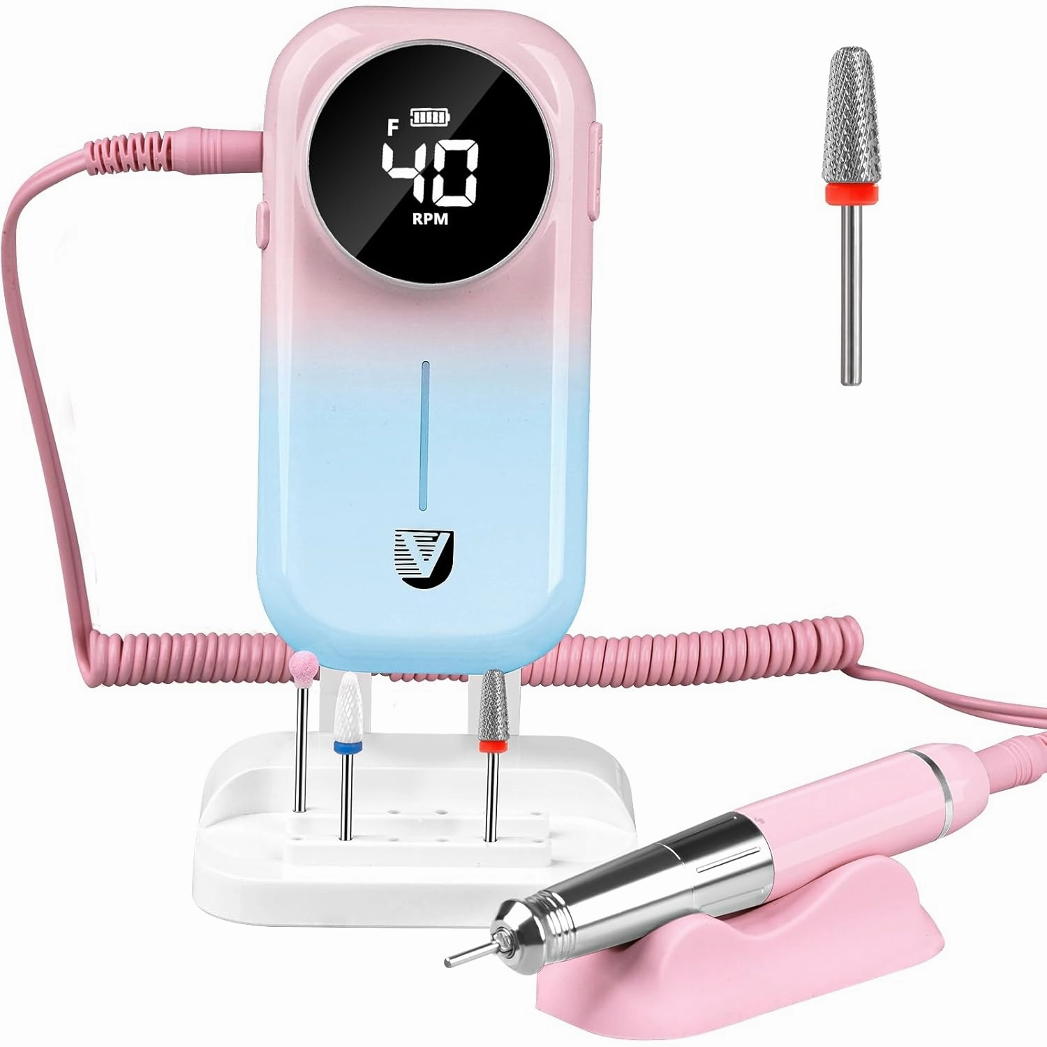 AZ GOGO Professional Nail Drill Machine, 40000RPM Magnetic Cute Rechargeable Portable Acrylic Nail Files - Updated Coreless Motor with Lower Noise/Lower Vibration/Lower Heat for Salon or Home Use