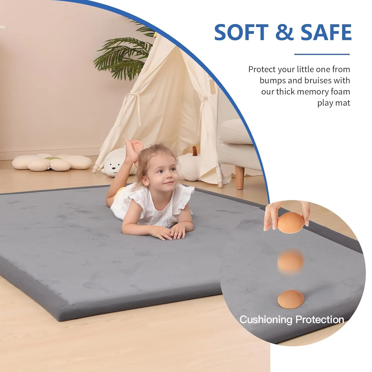 Baby Play Mat for Floor,1.3" Thick Memory Foam Tummy Time Mat,Soft Coral Velvet Nursery Rug,Extra Large Non Slip Crawling Mat for Toddlers,Infants,Kids,Yoga Mat,Tatami Mat for Living Room(Dark Gray)