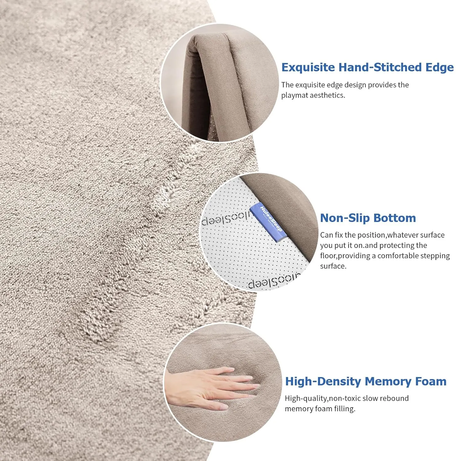 Baby Play Mat for Floor,1.3" Thick Memory foam Tummy Time Mat,Soft Coral Velvet Nursery Rug,Extra Large Non Slip for Crawling,Toddlers,Infants,kids,Tatami Style for Living Room(Beige)
