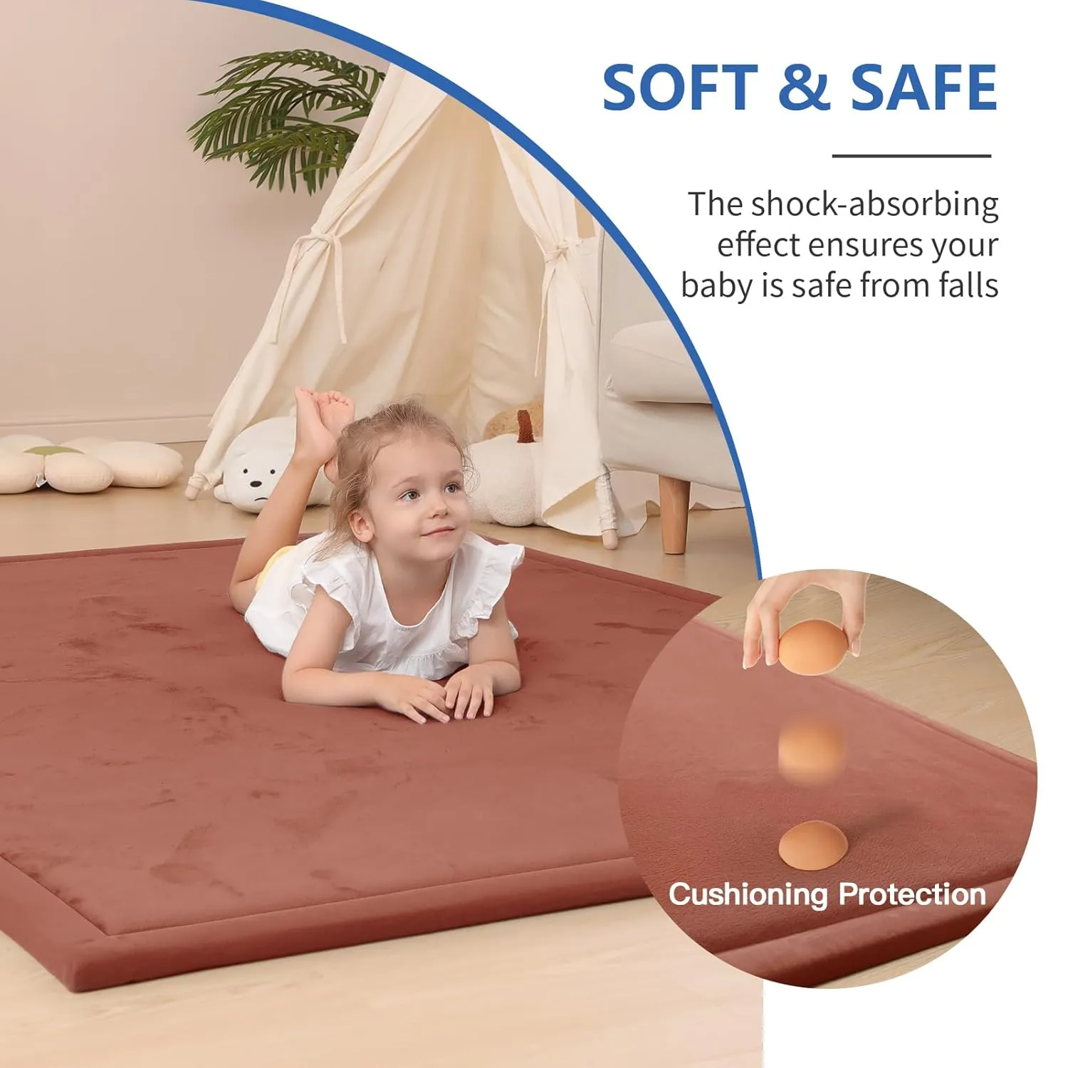 Baby Play Mat for Floor,1.3" Thick Memory foam Tummy Time Mat,Water Repellent Soft Coral Velvet Nursery Rug,Extra Large Non Slip for Crawling,Toddlers,Infants,kids,Tatami Style for Living Room(Brick)