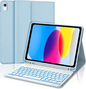 Backlit Keyboard Case for iPad A16 2025 11th/10th 2022 Generation (11-inch/10.9),7-Color Backlit,Detachable Wireless Keyboard with Bulit-in Pencil Holder Multi-Angle Protective Cover(Blue)