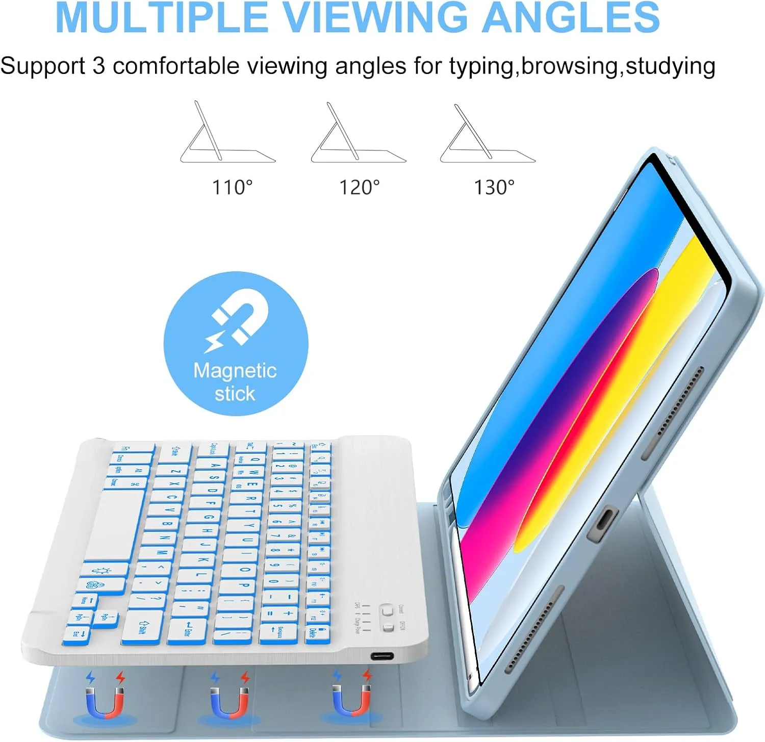 Backlit Keyboard Case for iPad A16 2025 11th/10th 2022 Generation (11-inch/10.9),7-Color Backlit,Detachable Wireless Keyboard with Bulit-in Pencil Holder Multi-Angle Protective Cover(Blue)