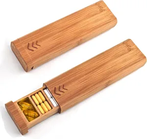Bamboo Pill Organizer, 1 Time a Day - Weekly Pill Box, Travel Daily Pill Case Perfect for a Vitamin or Supplement