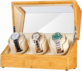 Bamboo and wood display box, automatic watch winder, suitable for 3 watches, silent Japanese flexible watch pillow, suitable for ladies and