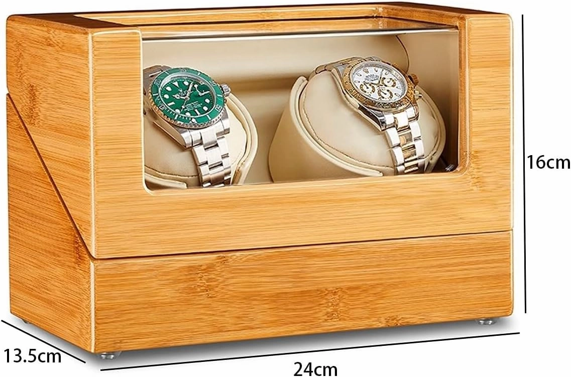 Bamboo Wood Watch Winder for 1/2/3 Automatic Watches with Quiet Motor Flexible Watch Pillows Watches Display Box Fit Lady and Man Watches,OneColor-2 0(2 0)