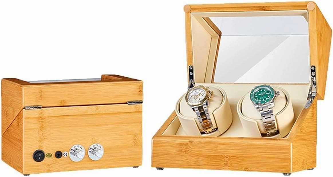 Bamboo Wood Watch Winder for 1/2/3 Automatic Watches with Quiet Motor Flexible Watch Pillows Watches Display Box Fit Lady and Man Watches,OneColor-2 0(2 0)