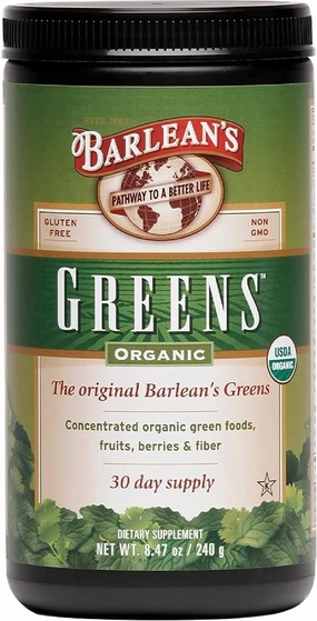 Barlean's Organic Greens Powder, Fruits and Veggies Superfood Supplement with Green Food Protein, Probiotic Blend and Fiber for Athletic Endurance and Daily Health, 8.47 oz
