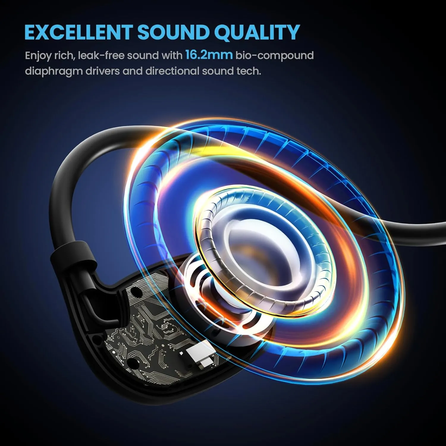 BASN AirS1 Wireless ENC Air Conduction Earphones, Bluetooth 5.3 Open Ear Headphones with 16.2mm Dynamic Speaker, IPX5 Sweat & Water Resistant for Gym Hiking Cycling Running Workouts (Black)