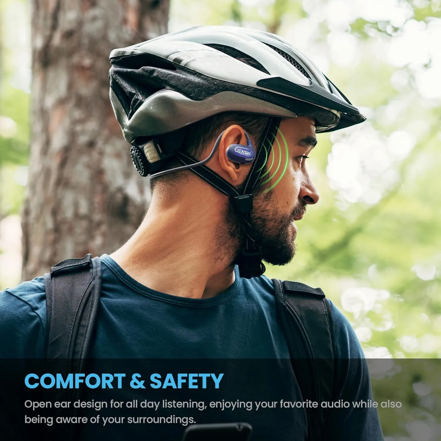 BASN AirS1 Wireless ENC Air Conduction Earphones, Bluetooth 5.3 Open Ear Headphones with 16.2mm Dynamic Speaker, IPX5 Sweat & Water Resistant for Gym Hiking Cycling Running Workouts (Blue)
